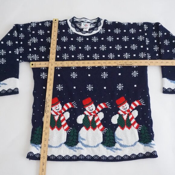 Vintage Nutcracker Navy Snowman Christmas Knit Sweater Fair Isle Holiday M - Picture 3 of 9